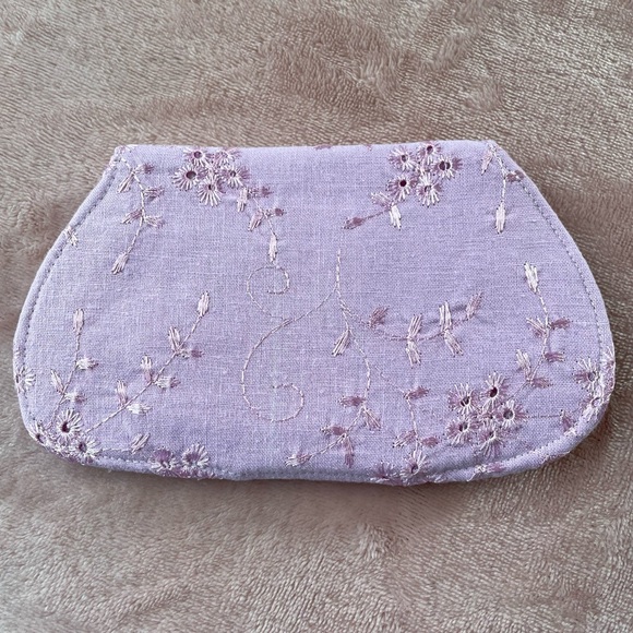 Handmade Wallet Patchwork Cottagecore Lilac and Pink Floral Gingham Embroidered - Picture 9 of 11